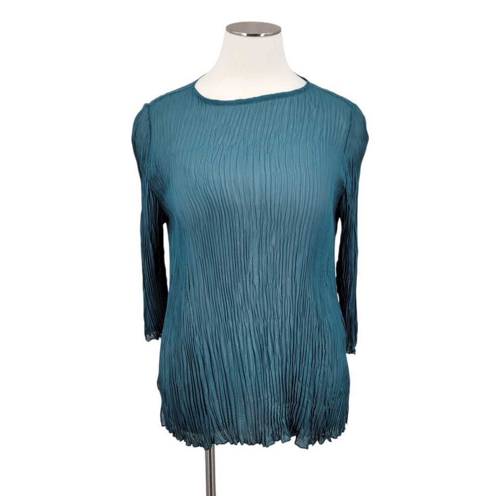 Eileen Fisher Silk Bateau Neck Pleated Crinkled Georgette Tunic Women's 3X - Picture 2 of 11